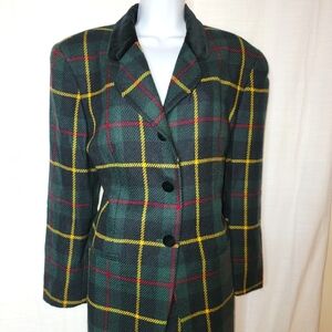 Vintage 90s Jones New York Womens Wool Tartan Plaid Blazer & Skirt Size 10